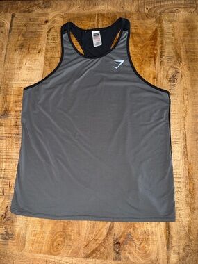 Gymshark Men's Gray Athletic Racerback Tank with Black Trim
